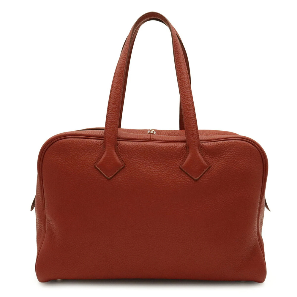 HERMES Victoria 35 Handbag/Shoulder Bag, Taurillon Clemence Leather, Red, □Q ...